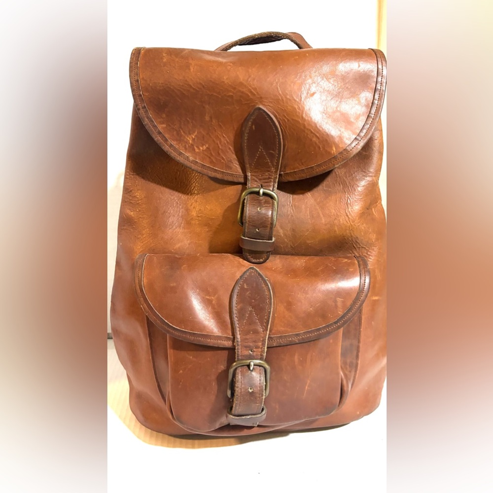 Brown Unisex Vintage Distressed Unisex Leather Backpack